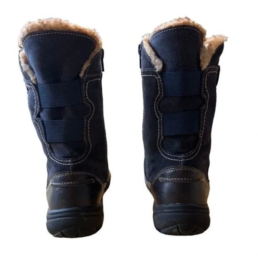 Navy Blue Suede Mid-Calf Winter Boots Faux Fur Lined Zipper‎ Detail Womens